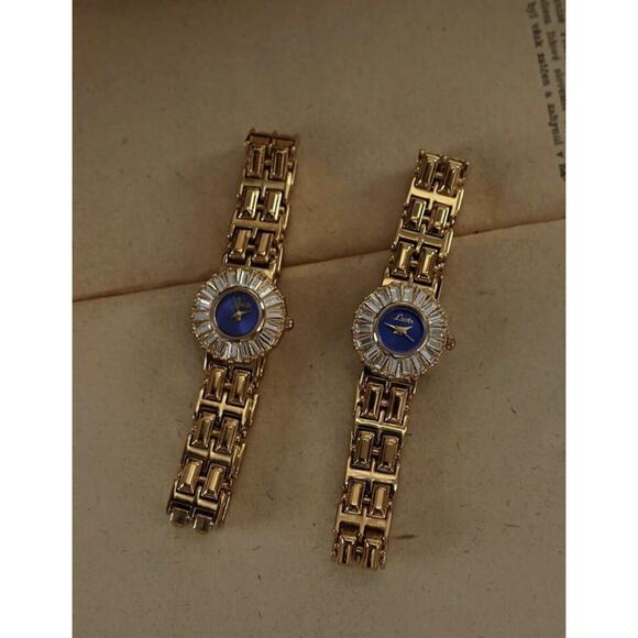 Gold And Blue Faux Rhinestone Vintage Women’s Round Watch main image 4